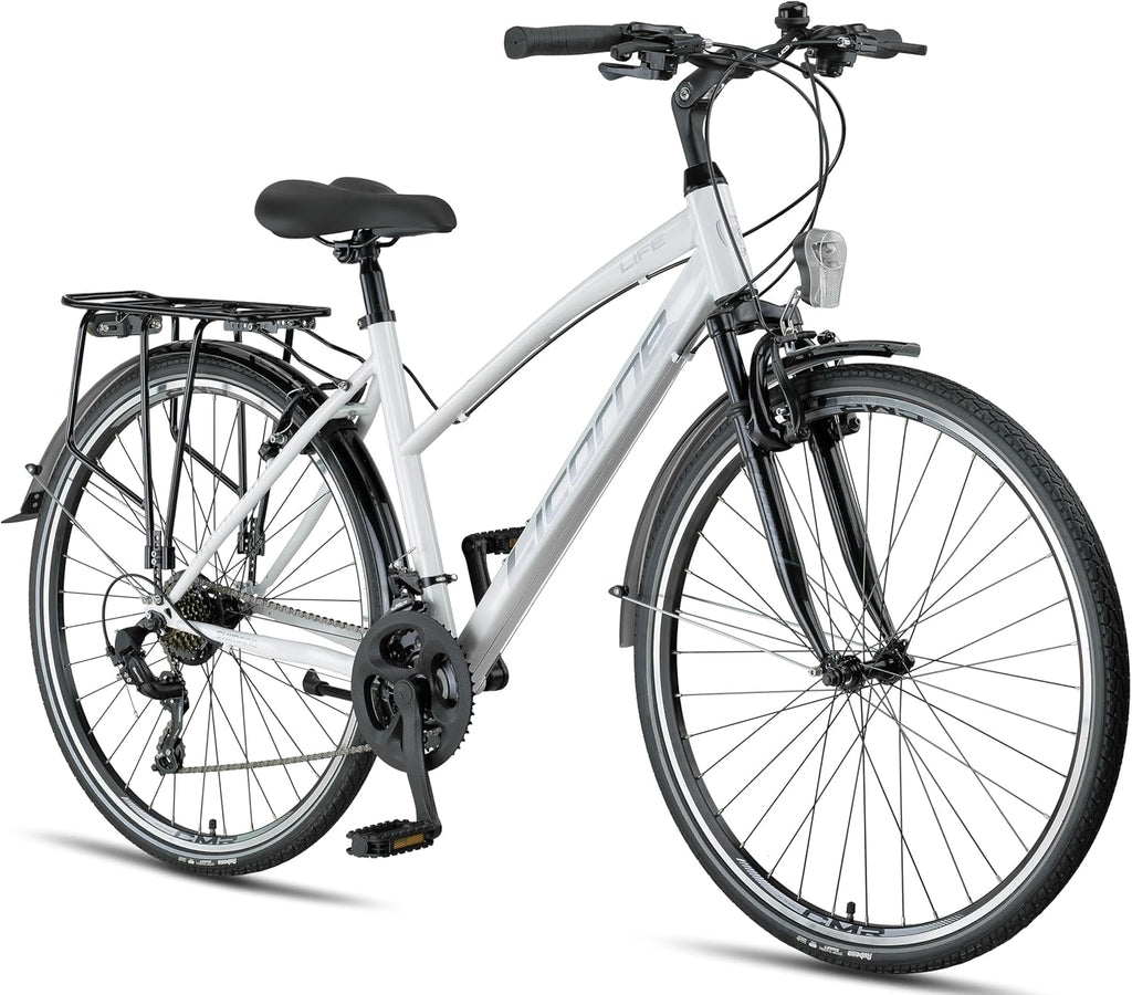 Bicicleta de trekking premium Licorne Bike de 28 pulgadas para hombres, jóvenes, chicas y mujeres, con 21 velocidades, bicicleta de ciudad, bicicleta para hombre L-V-ATB
