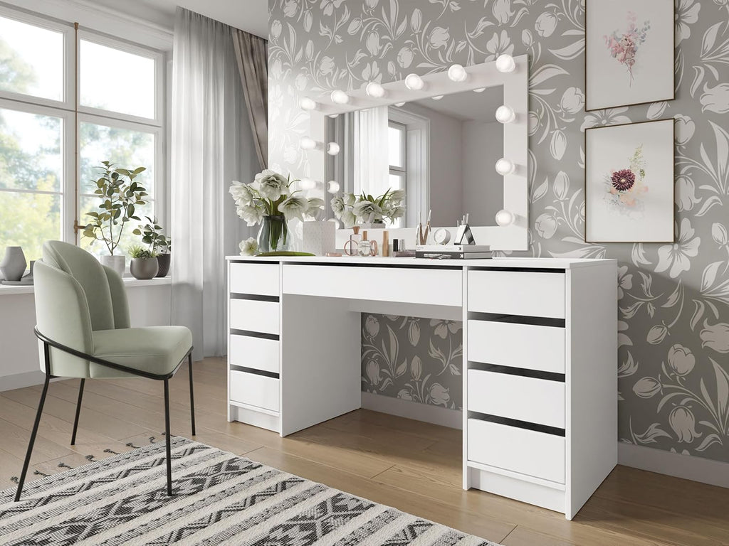 Mirjan24 Escritorio Ada Bis, 9 cajones, escritorio para estudiantes, mesa de ordenador, An:Al:Pr 154x76x55 cm, escritorio infantil, mesa de trabajo, mesa de PC, habitación juvenil, habitación infantil (blanco)
