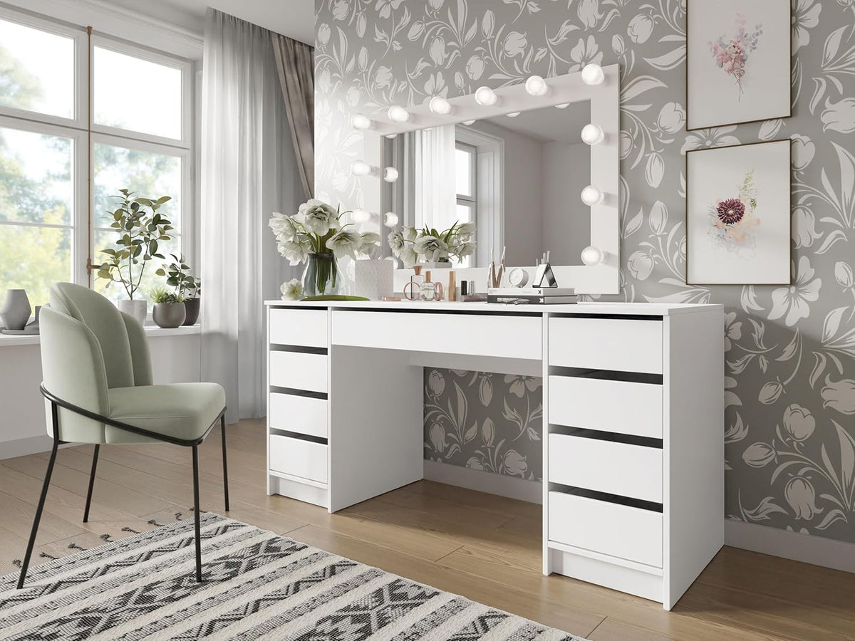 Mirjan24 Escritorio Ada Bis, 9 cajones, escritorio para estudiantes, mesa de ordenador, An:Al:Pr 154x76x55 cm, escritorio infantil, mesa de trabajo, mesa de PC, habitación juvenil, habitación infantil (blanco)
