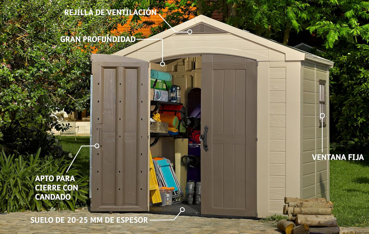 KETER Cobertizo de jardín FACTOR 88 - 6,3m2 257 x 255 x 243 cm beige y marrón K209875
