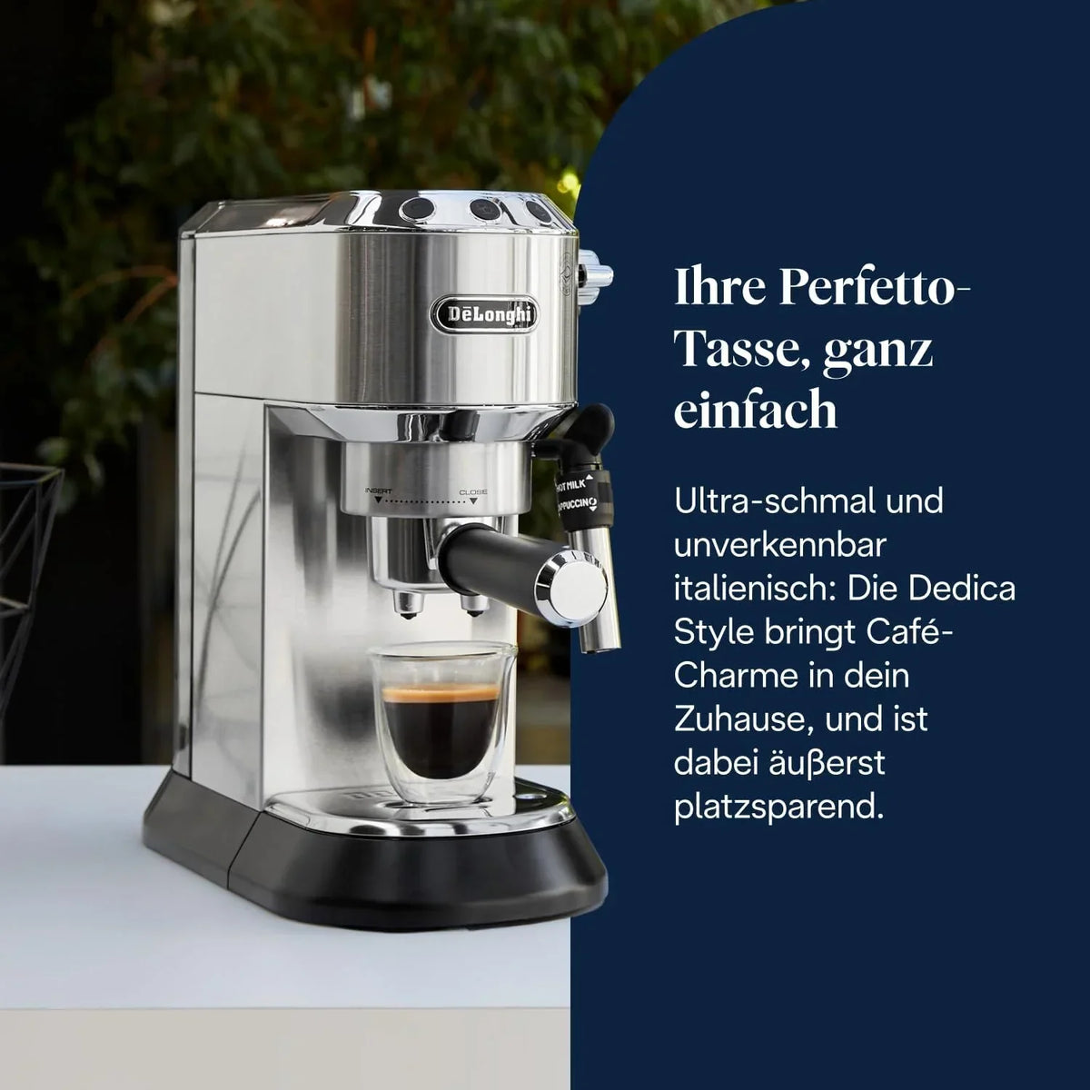 Cafetera espresso De'Longhi EC 685.M Dedica Style 1L – 15 bares, boquilla para espuma de leche, 15 cm, metal