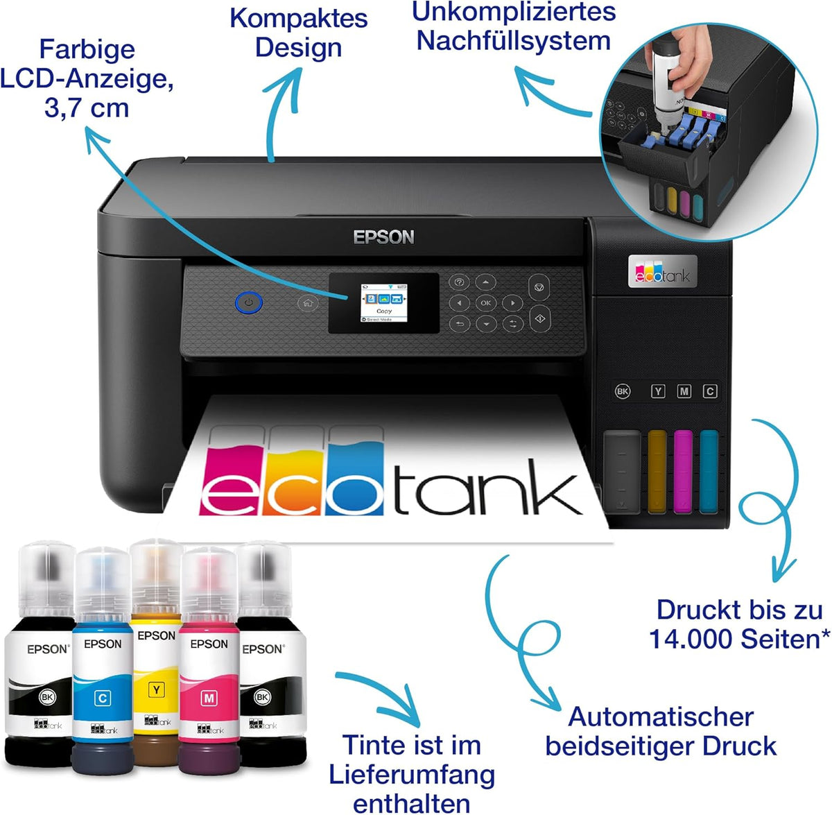 Impresora multifunción de inyección de tinta Epson EcoTank ET-2850 A4 con Wi-Fi y hasta 3 años de tinta incluida