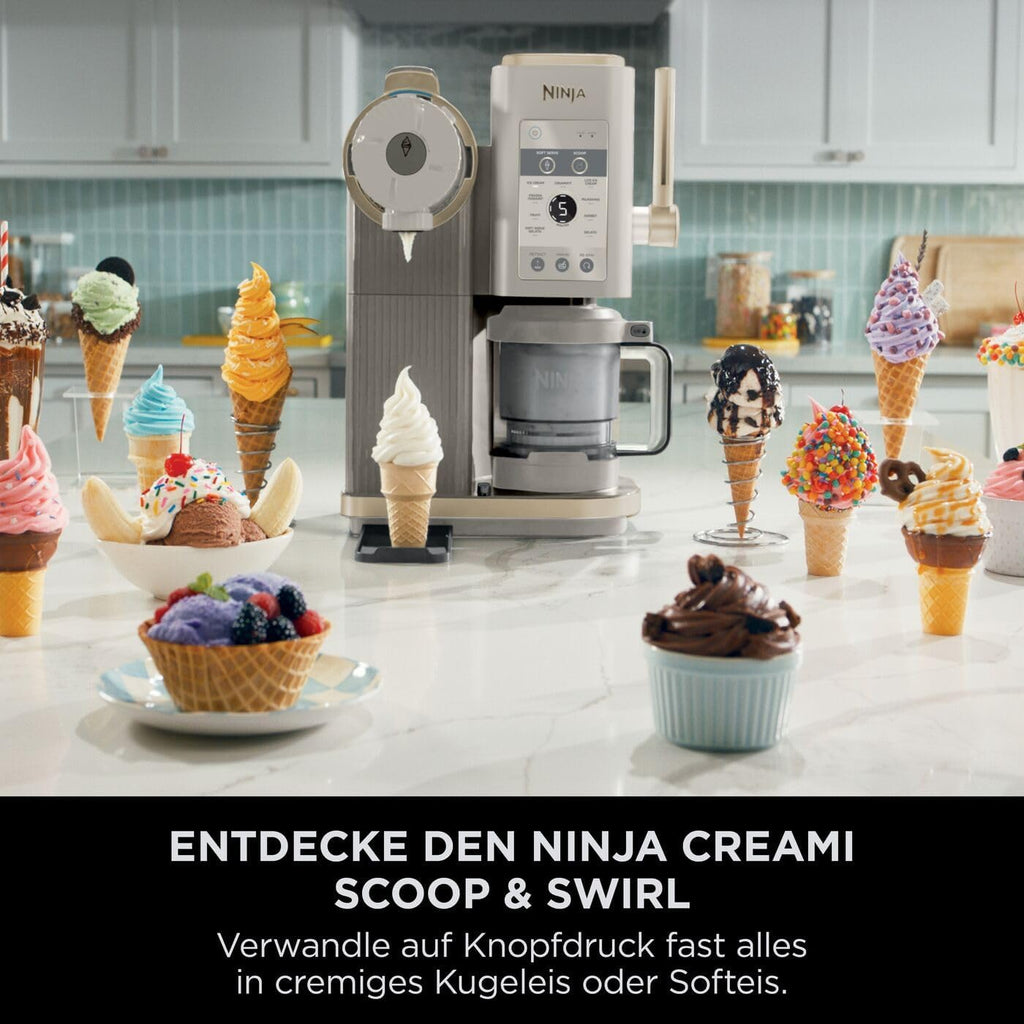 Heladera Ninja CREAMi Scoop & Swirl con 2 recipientes, 13 funciones, para helados, helado suave, gelato, sorbetes, batidos y más, con función Mix-In, Stone Gold NC701EUSTGD