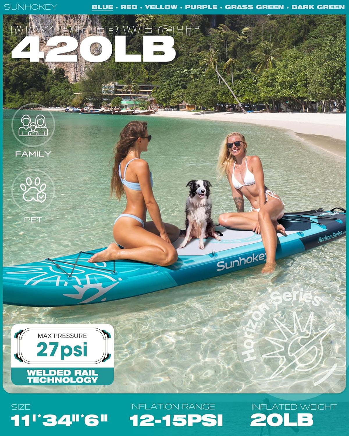 Tabla de Paddle Surf Hinchable 335cm con Accesorios Incluidos de Primera Calidad, Remo Ajustable, Bomba de Mano, Mochila de Transporte. 335 x 86 x 15 cm, Soporta hasta 181kg