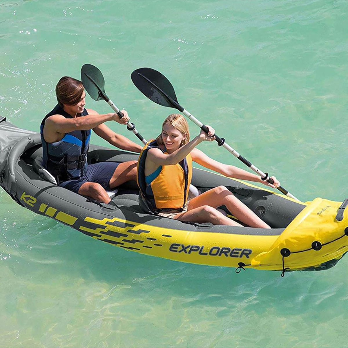 Kayak Intex Explorer K2, set de kayak inflable para 2 personas con remos de aluminio y bomba de aire de alto flujo