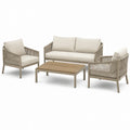 Set de muebles de jardín de 4 piezas con sofá de dos plazas de 133 × 75 × 77 cm, 2 sillones y mesa de centro, topo/beige