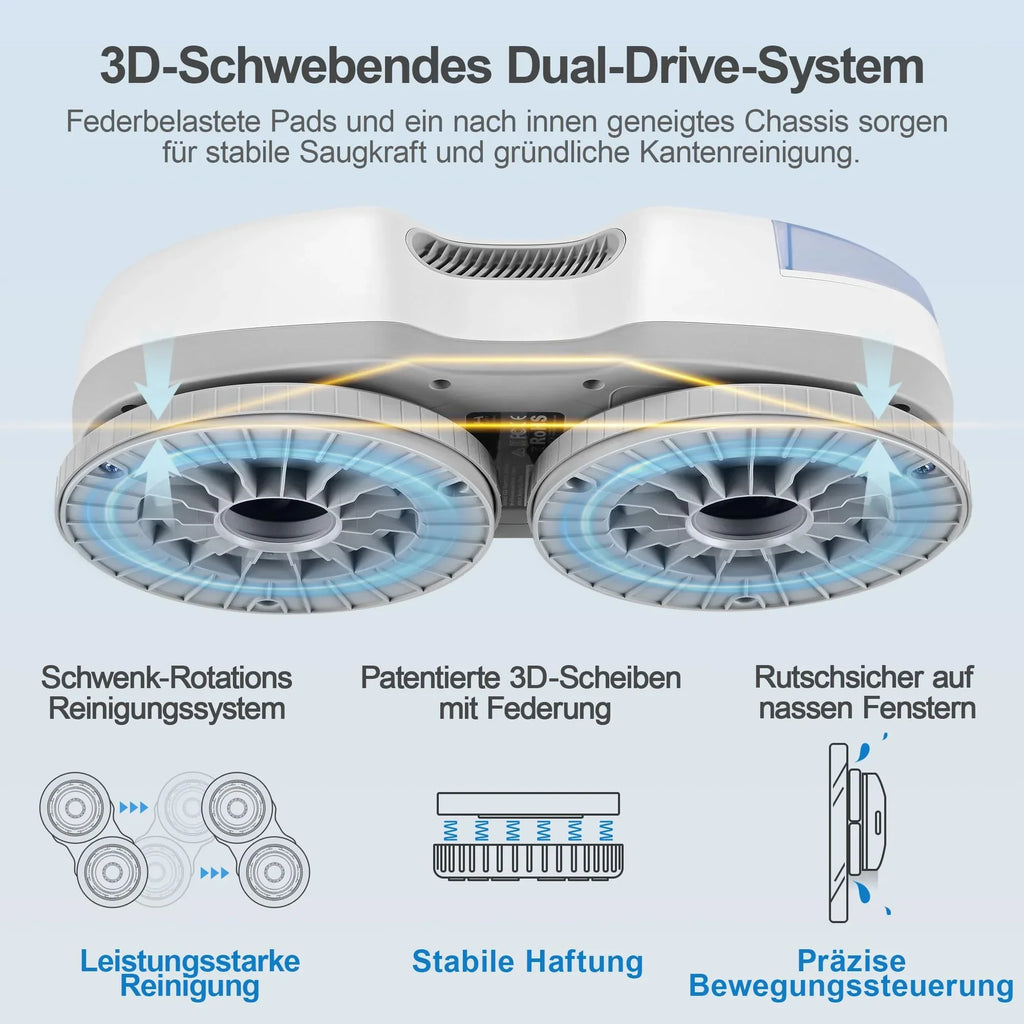 Robot limpiacristales HUTT S7 con función de pulverización activa, potencia de succión de 6500 Pa, almohadilla flotante 3D, depósito de 80 ml, protección múltiple y 8 paños