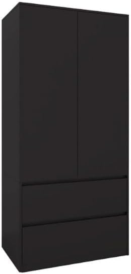 BDW - Armario con cajones - Armario de 90 cm de ancho, 181 cm de alto, 51 cm de fondo - Armario de pasillo de 2 puertas, con barra para ropa y estantes - para dormitorio, niños, pasillo - Negro