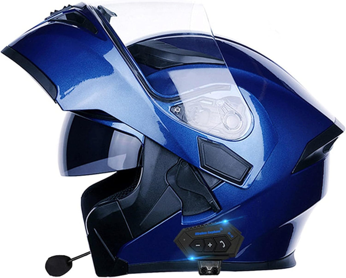 Casco de moto modular Bluetooth integrado homologado ECE/DOT con doble visera antivaho y micrófono, casco de moto integral para hombres, mujeres y adultos, azul, M