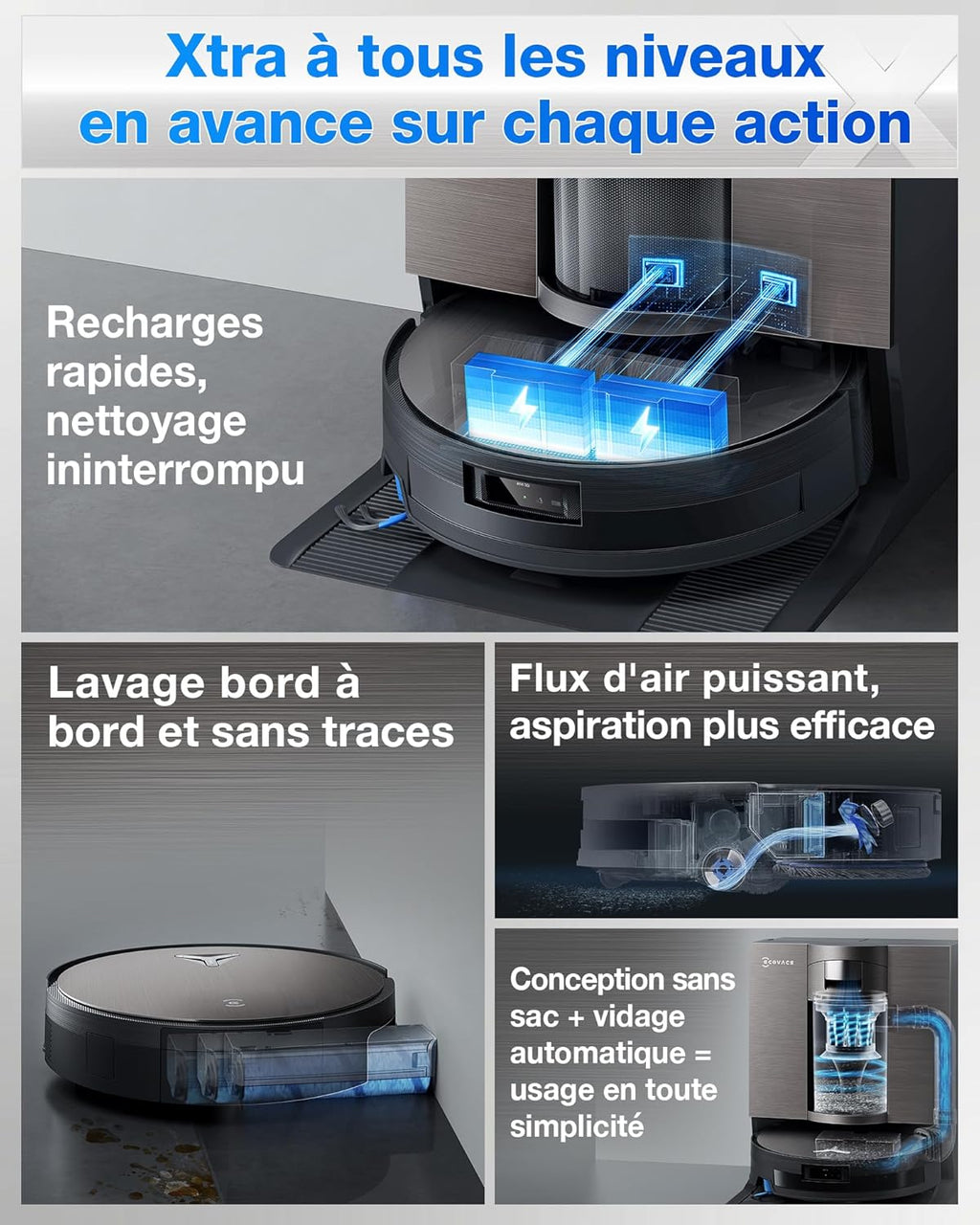 Robot aspirador ECOVACS X11 Omni Cyclone, robot aspirador friegasuelos con tecnología Blast y potencia de 19500 Pa, PowerBoost ultrarrápido, OZMO Roller 2.0, ascenso máximo de 4 cm, autovaciado PureCyclone 2.0