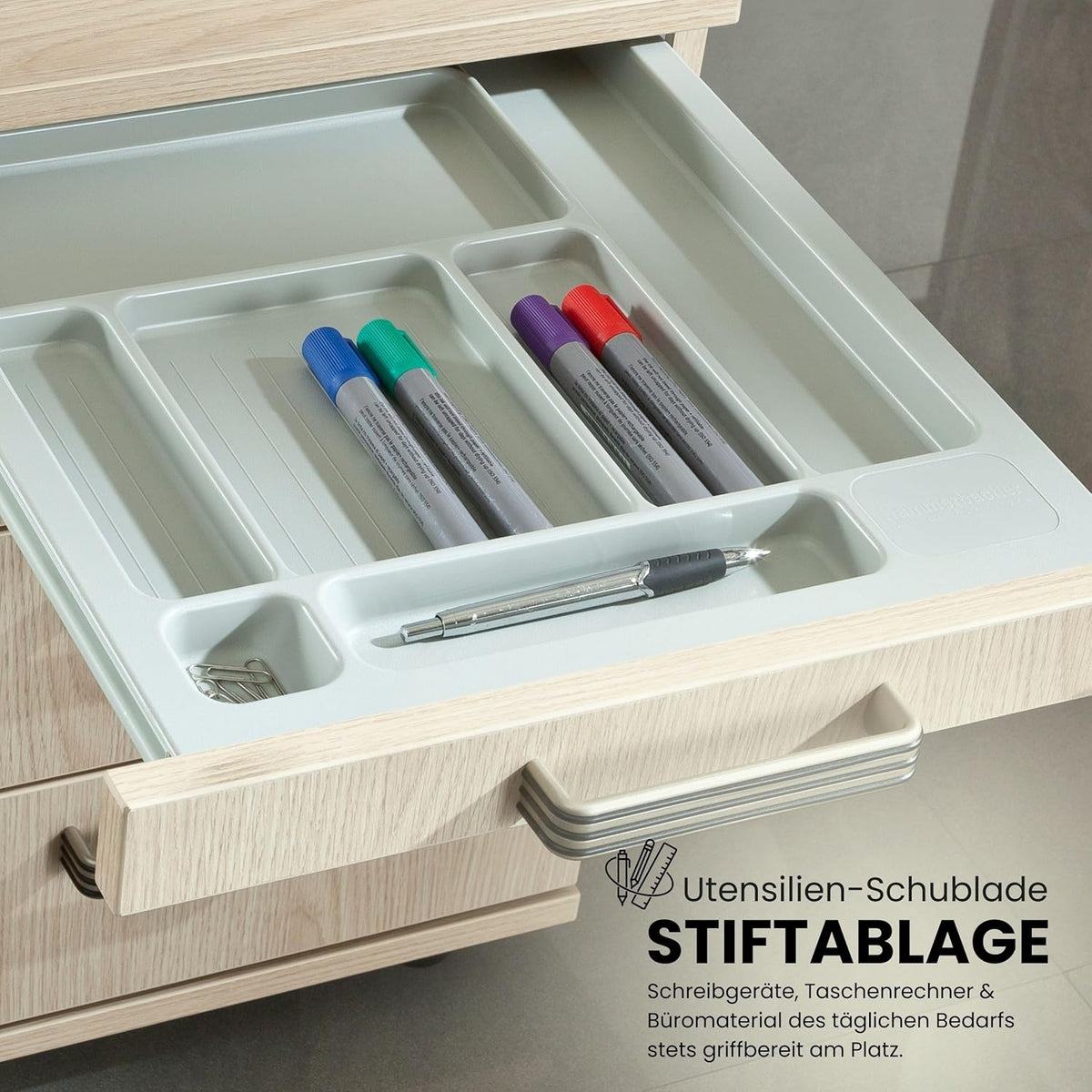 Contenedor con cajones bümö, archivador de madera bloqueable en arce: carrito para oficina como cajonera de escritorio, contenedor de oficina o archivador de escritorio con tiradores de barra