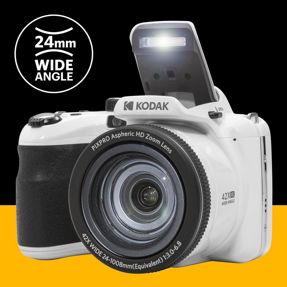 KODAK Pixpro Astro Zoom AZ425 - Cámara digital tipo bridge, zoom óptico de 42X, gran angular de 24 mm, 20 megapíxeles, pantalla LCD de 3", vídeo Full HD 1080p, batería de iones de litio - Blanco