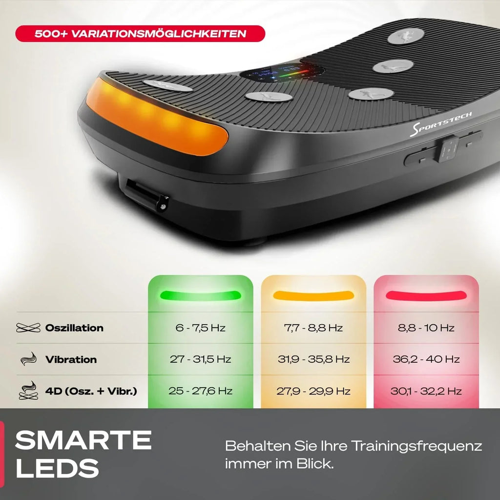 Plataforma vibratoria 4D VP400 hasta 40 Hz con 3 modos de entrenamiento, altavoz Bluetooth, pantalla táctil y capacidad de carga de 120 kg
