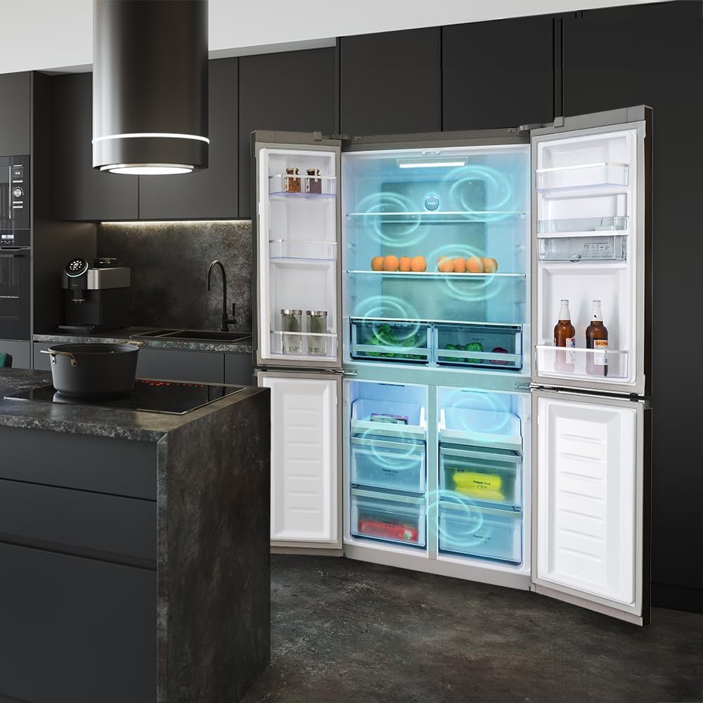 Frigorífico Americano de 4 puertas Cecotec Dark de 564 L Bolero CoolMarket 4D 564 Dark E. 183 cm de altura, 91 cm de ancho, dispensador de agua, motor Inverter Plus, Total NoFrost.
