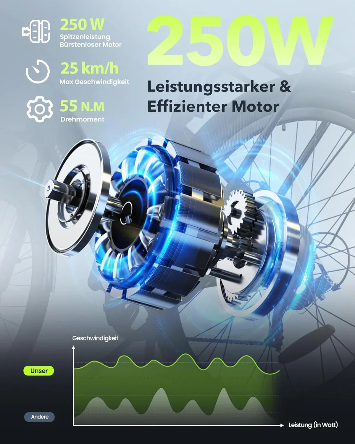 Bicicleta eléctrica urbana UcityS de 26 pulgadas, 250 W, 7 velocidades, autonomía PAS de 55 millas