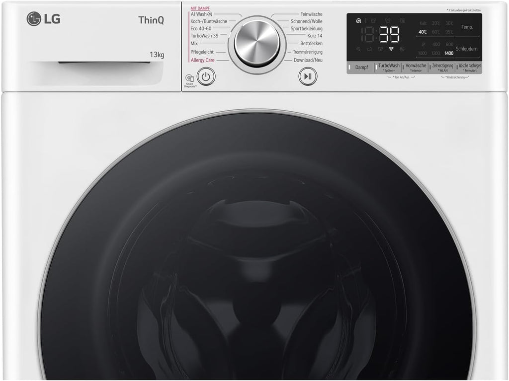 LG F4WV7080, Clase A, lavadora de carga frontal 8 kg, 1400 rpm, AI Direct Drive, Wi-Fi, limpieza profunda con vapor, gran capacidad, TRIPLE A, puerta exterior de cristal templado, 62 x 60 x 85 cm, blanco