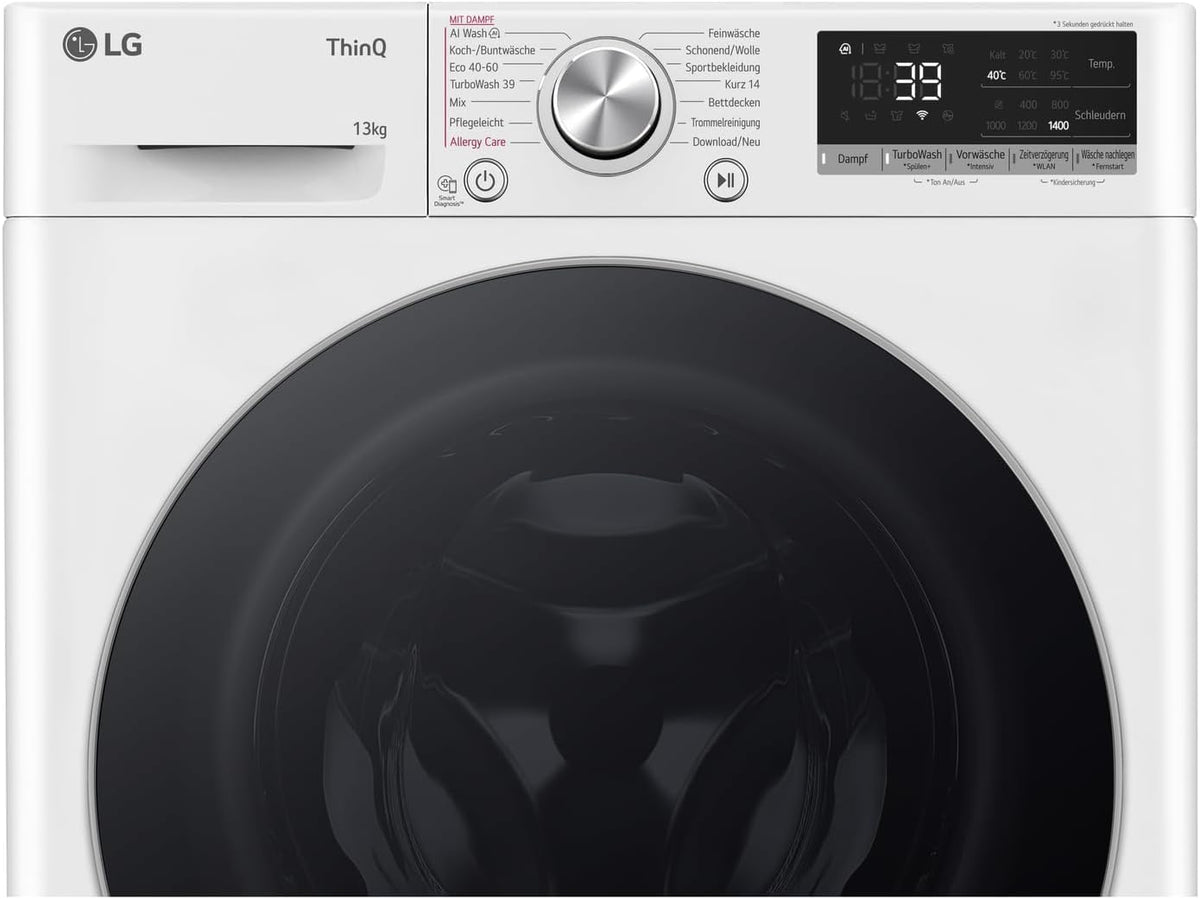 LG F4WV7080, Clase A, lavadora de carga frontal 8 kg, 1400 rpm, AI Direct Drive, Wi-Fi, limpieza profunda con vapor, gran capacidad, TRIPLE A, puerta exterior de cristal templado, 62 x 60 x 85 cm, blanco