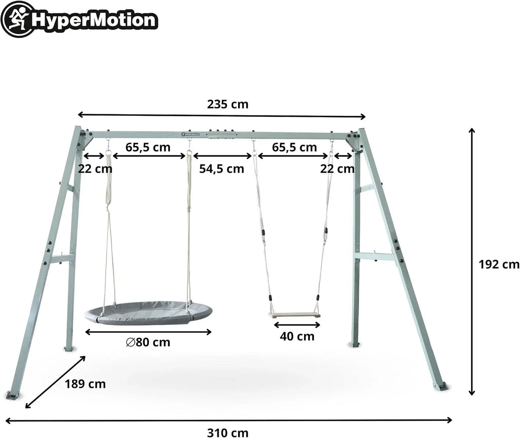 Columpio doble con estructura de acero ZEST SWING HYP2014, capacidad de carga de 180 kg, con columpio nido y hamaca para jardín