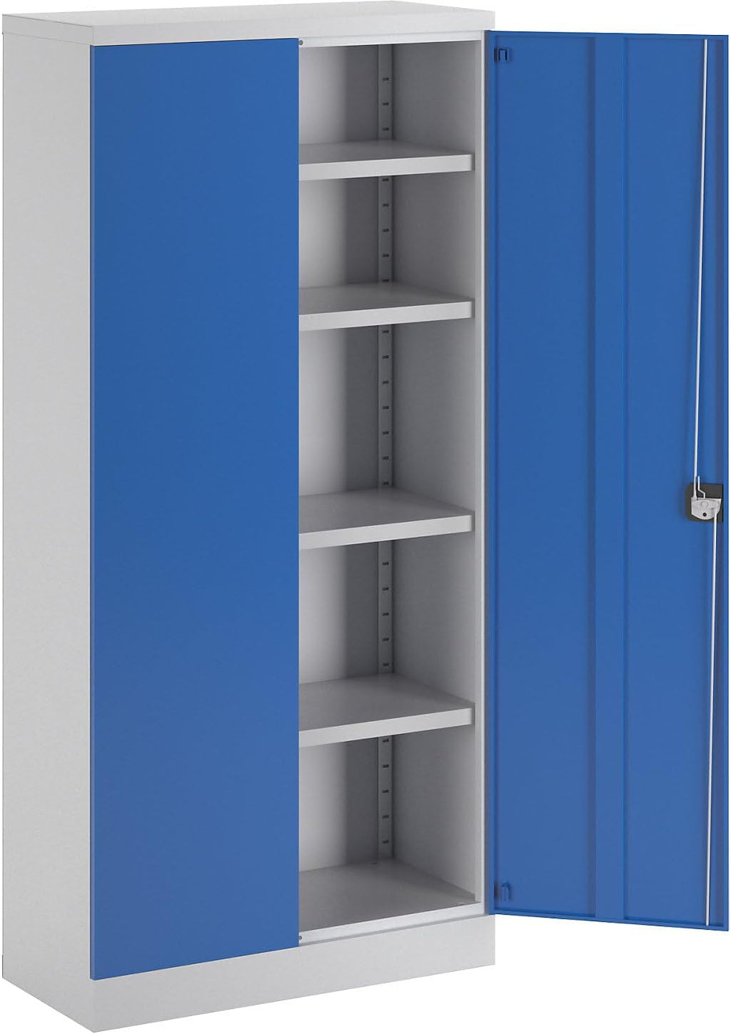 eurokraft | Armario metálico Nilas | con 4 estantes | Al x An x Pr 1950 x 915 x 421 mm | gris luminoso/azul genciana