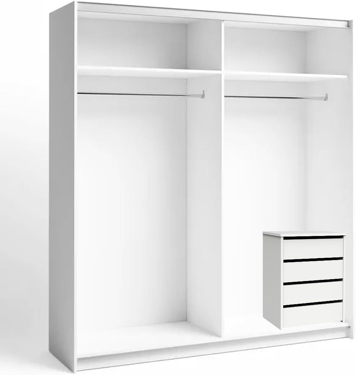 Armario de dormitorio con 4 cajones, ropero, 2 puertas correderas, color blanco
