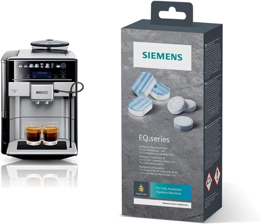 Cafetera superautomática SIEMENS EQ6 plus s700 TE657503DE, para una gran variedad de especialidades de café, boquilla para espuma de leche, molinillo de cerámica, función de doble taza, antical, limpieza automática por vapor, 1500 W, acero inoxidable