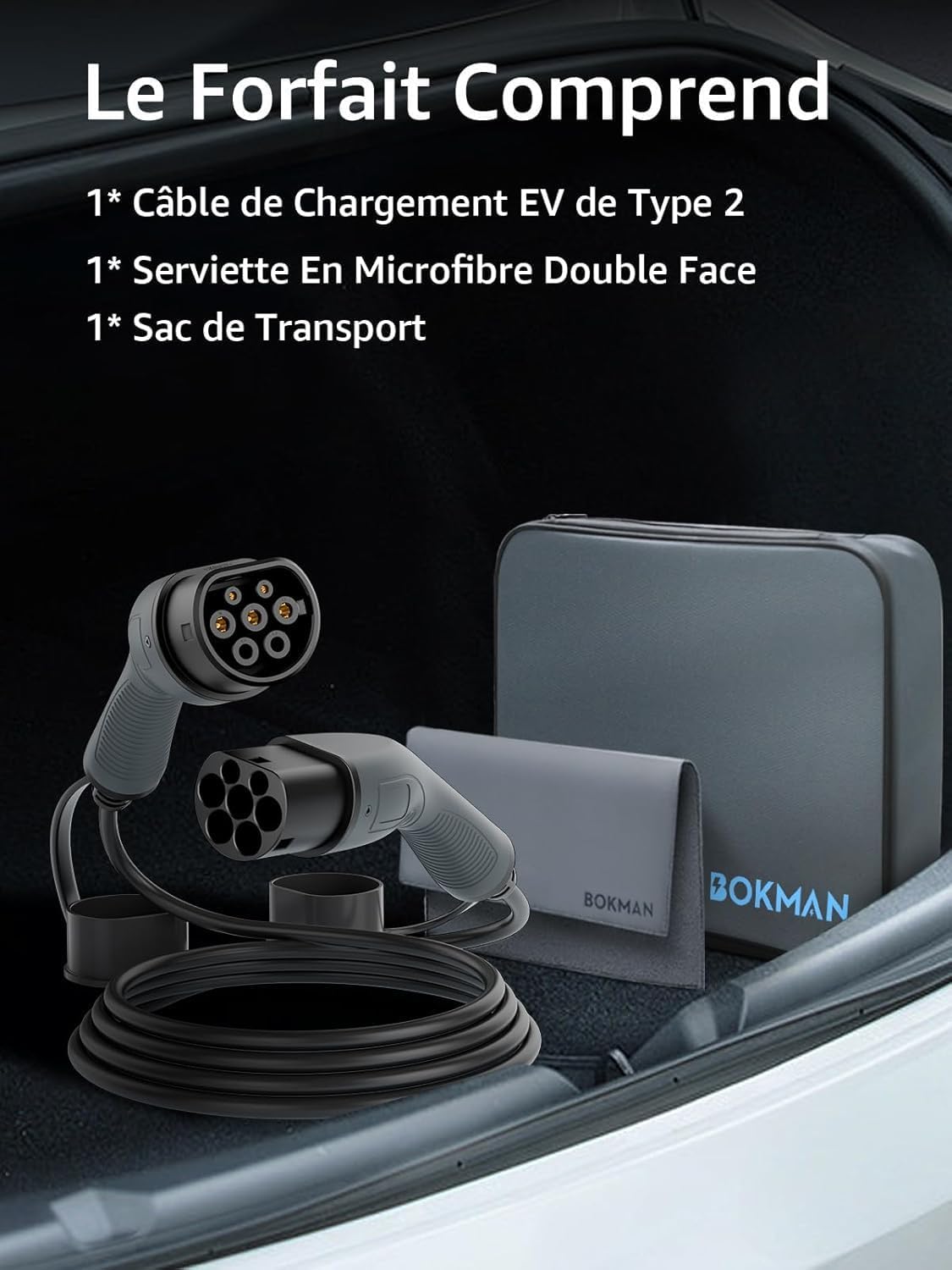 Cable de carga para coche eléctrico bokman tipo 2 (22 kW, 5 metros), impermeable IP55, carga rápida y segura compatible con Model3/e-208/500-e (cable T2)