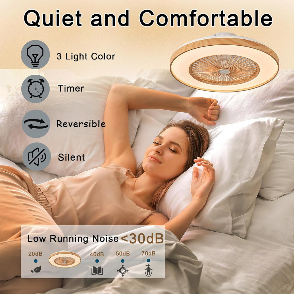 Ventilador de techo silencioso con luz y mando a distancia, lámpara de techo LED con ventilador de 50/60 cm, 96 vatios, 9600 lúmenes, regulable, motor CC reversible para dormitorio y cocina - 50 cm