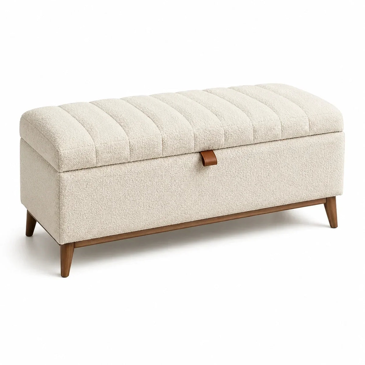 Banco de almacenamiento de tela y madera beige 120x40x45 cm