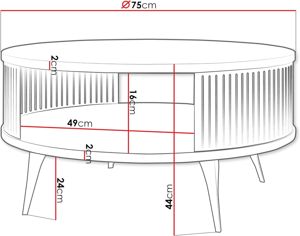 Mesa de centro Mirjan24 Rajkon con estante, forma redonda, patas de metal, mesa de café, mesas de salón, mesa auxiliar, mesa de sofá, mesa de té (Negro Molet, Negro)