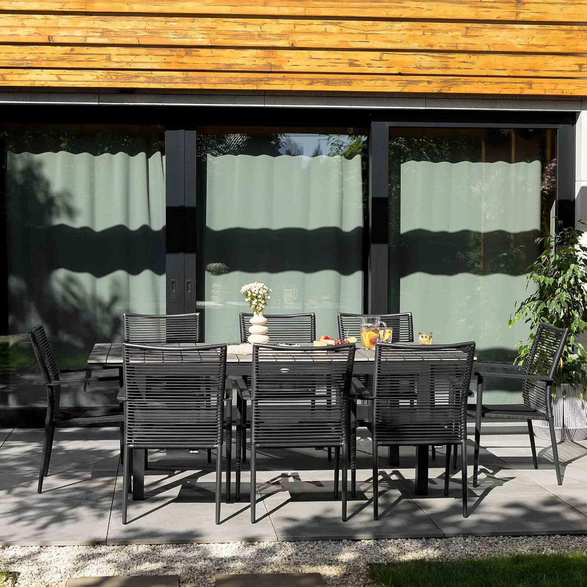 Mesa de jardín extensible di volio Drena 160x210 cm, mesa de terraza de aluminio resistente a la intemperie con aspecto de madera, mesa de comedor estable para jardín, terraza y balcón (gris)