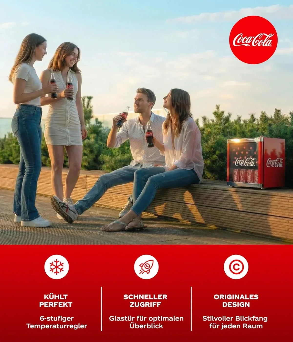 Mininevera para bebidas CC 165 de 50 l con puerta de cristal de seguridad, 39 dB, independiente, para bebidas