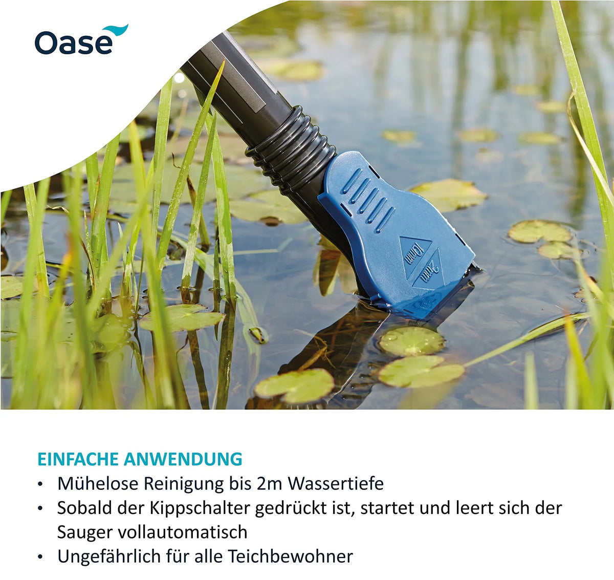 Aspirador de lodos para estanque Oase PondoVac Classic 50529 1400W 3000l/h, tratamiento de agua, 4 boquillas de aspiración para estanque y hogar