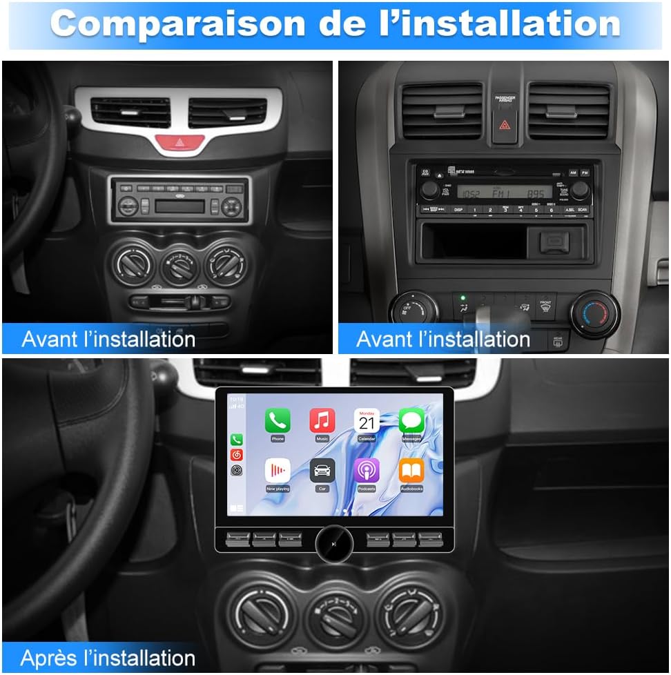 Autoradio Android 13 1 DIN universal para coche, pantalla de 10,6 pulgadas, compatible con GPS, CarPlay, Android Auto, WiFi, 4G, Bluetooth, FM, RDS, USB, mandos en el volante [4GB+64GB]