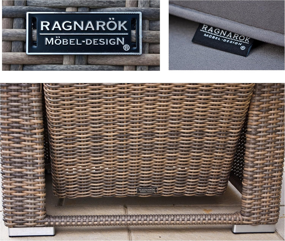 Ragnarök-Möbeldesign - Muebles de comedor altos - Fabricantes ALEMANES - 8 años de GARANTÍA - Producción PROPIA - Conjunto de comedor de jardín de ratán sintético, sillones, ratán redondo color natural, gris