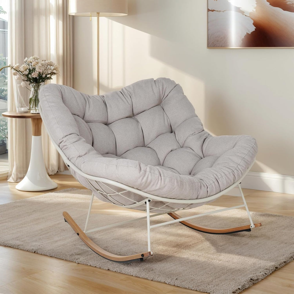 Grand Patio Mecedora para jardín, sillón oscilante, sillón mecedora para sala de estar, silla de relax acolchada, capacidad de carga de hasta 150 kg para jardín, dormitorio, sala de estar, rincón, porche, blanco crema