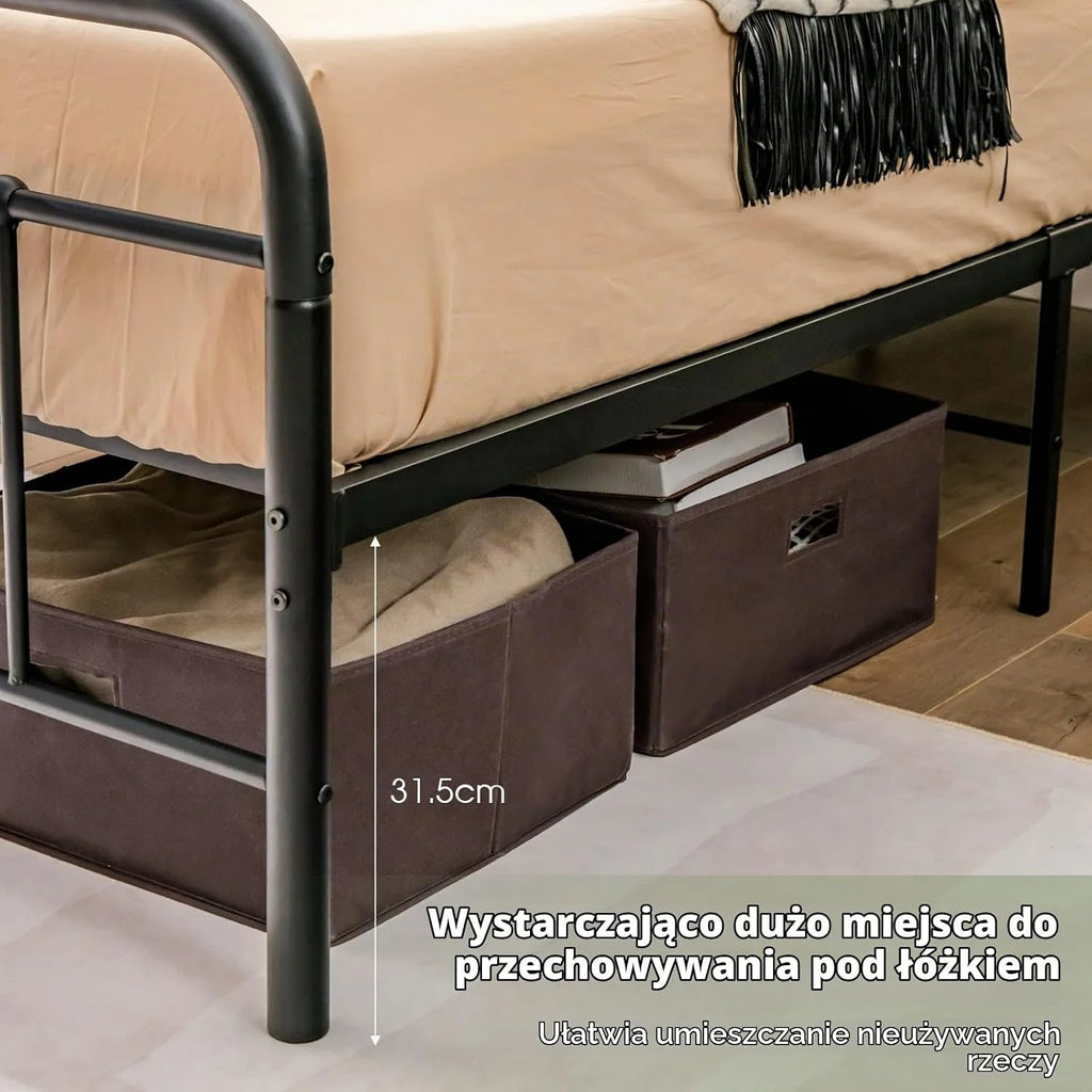 COSTWAY metalowe łóżko z ramą na materac 200 x 160 cm, podwójne stelaż łóżka, łóżko z ramą i szkieletem, miejsce do przechowywania pod łóżkiem, metalowe łóżko gościnne z platformą