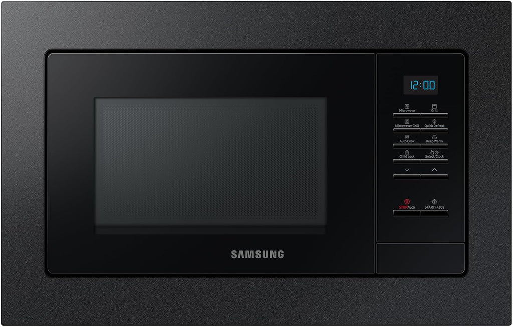 Samsung MG20A7013CB/EG kuchenka mikrofalowa do zabudowy z grillem, 850 W, pojemność 20 l, mała kuchenka mikrofalowa do wnęki 28 cm, z ramą montażową, Crusty Plate, odporne na zarysowania wnętrze