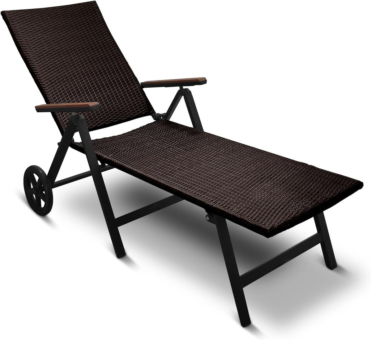Tumbona plegable de aluminio y ratán sintético, 120 kg de capacidad, color marrón, nueva