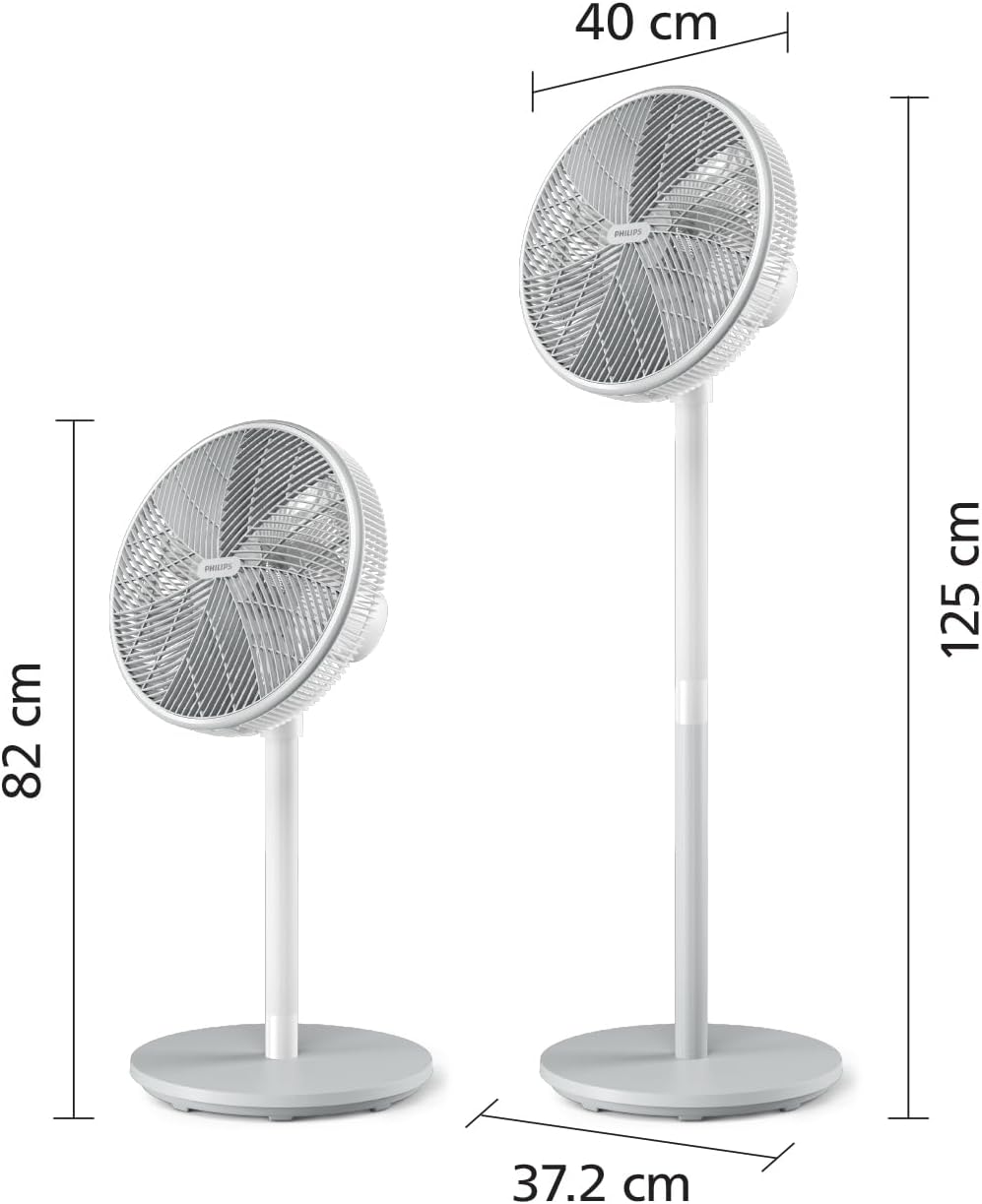 Ventilador PHILIPS Serie 2000. Potente y súper silencioso con tecnología SilentWings. 19 dB. Ventilador 2 en 1 de mesa y pie. Inclinación y oscilación ajustables. Temporizador de 12 horas. Blanco (CX2550/00)