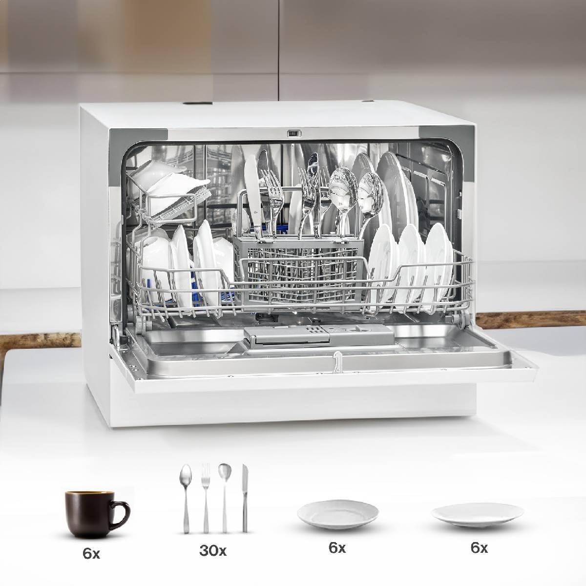 Minilavavajillas Bomann con conexión de agua | incl. manguera | Lavavajillas de sobremesa silencioso | Mini lavavajillas para cocinas pequeñas/camping | Lavavajillas pequeño con protección contra desbordamiento | TSG 7405 negro