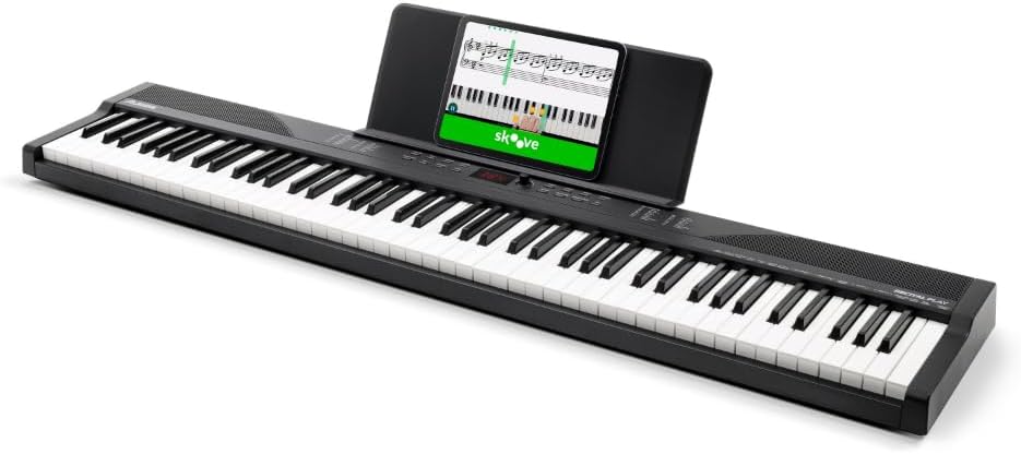 Teclado de piano digital de 88 teclas RECITALPLAY con 480 sonidos, USB-MIDI, altavoces y set de accesorios