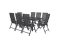 Conjunto de aluminio "Houston", 9 piezas: mesa extensible y 8 sillas de respaldo alto, gris