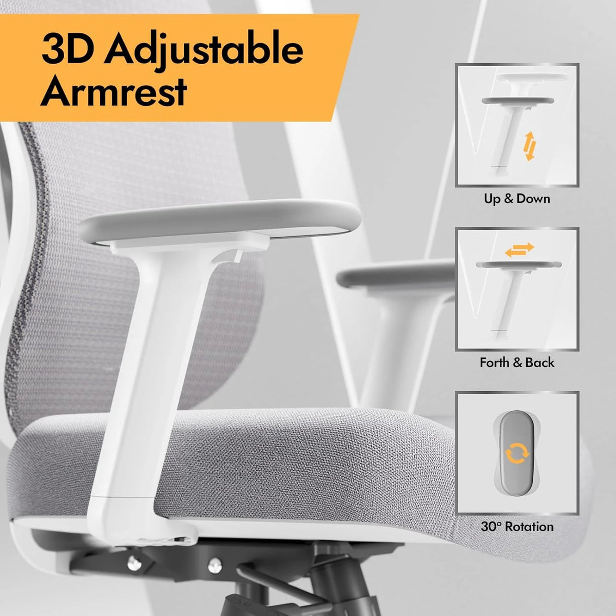 HOLLUDLE Ergonomiczne Krzesło Biurowe z Podparciem Lędźwiowym 3D & Podłokietnikami 3D | V-Kształt Design | Do Biura, Domu, Gamingu | Białe