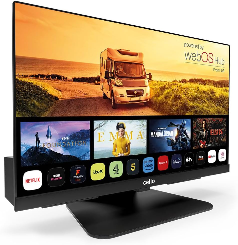 Cello C1924WS Smart TV de 19 pulgadas, 12 V, para autocaravanas y caravanas, televisor de camping con WebOS, Netflix, Bluetooth, triple sintonizador DVB-T2 HD/DVB-S2