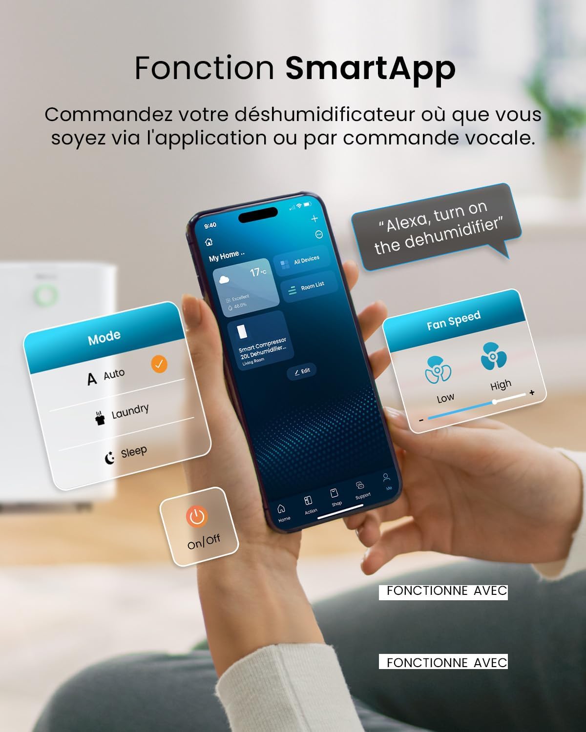 Deshumidificador de compresor inteligente Pro Breeze OmniDry 20L/día con depósito de agua de 4L, secado de ropa y sensor de humedad automático - Absorbedor de humedad, contra moho y condensación