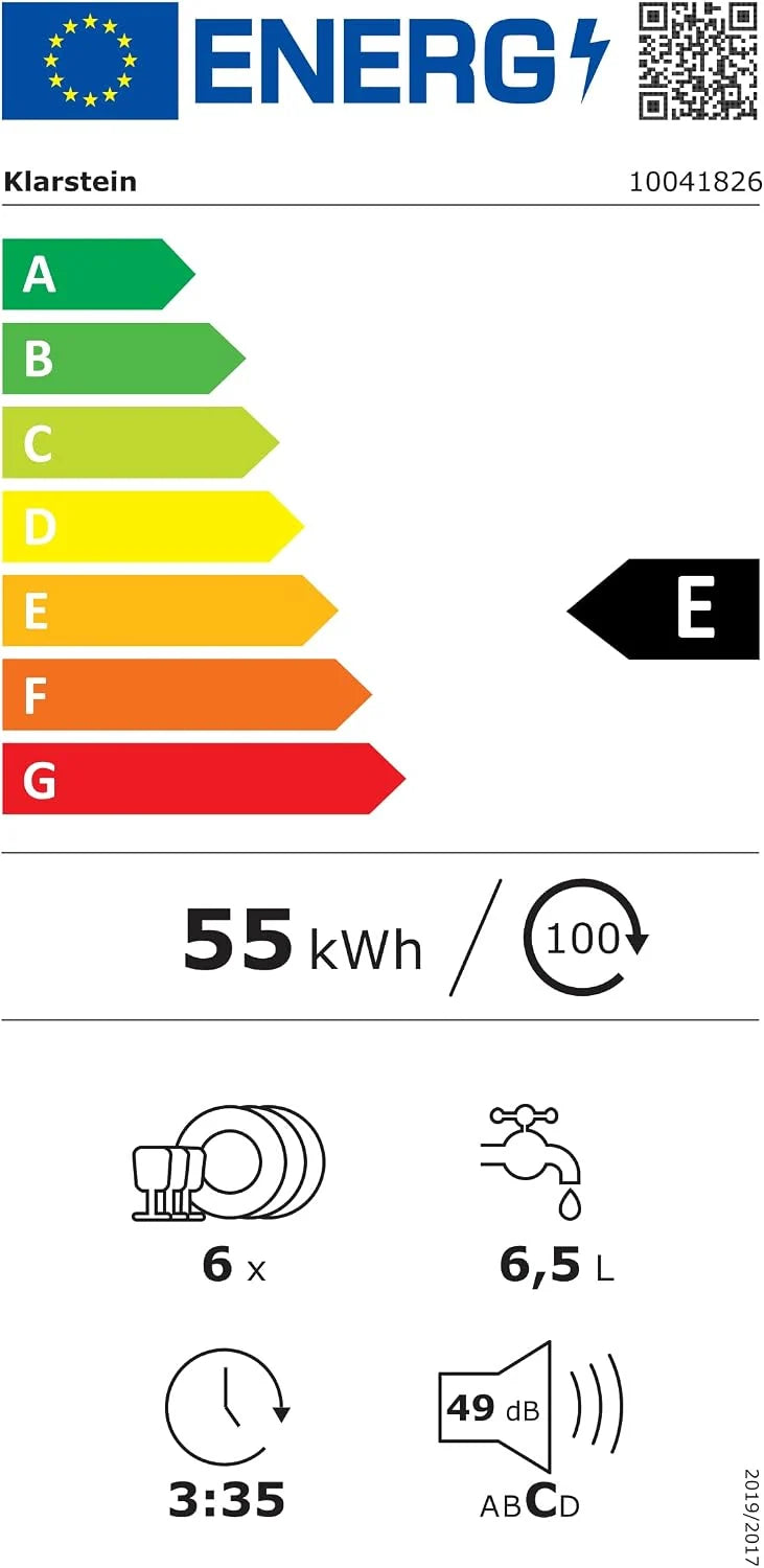 Klarstein Mini zmywarka na 6 kompletów, Cicha zmywarka do zabudowy Mała z 6 programami, Mała zmywarka stołowa do domu, biura i na kemping, Mini zmywarka z podłączeniem do wody