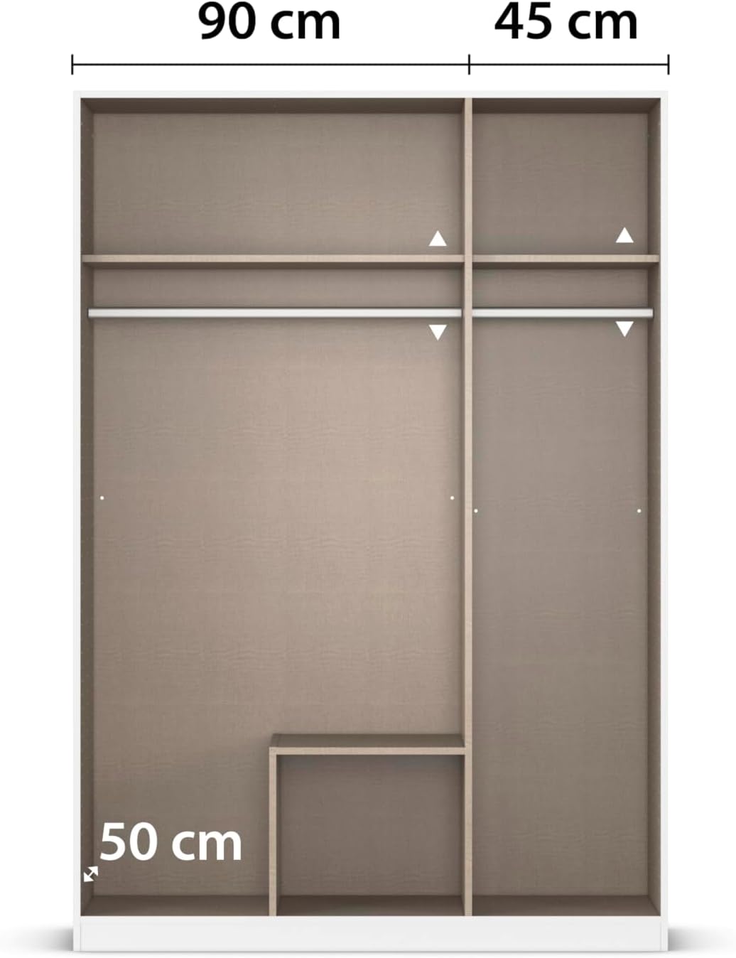 Rauch Möbel Lagoa, armario, ropero para dormitorio, habitación infantil, habitación juvenil, 3 puertas con espejo, 2 cajones, con accesorios básicos, color blanco, ancho 136 cm