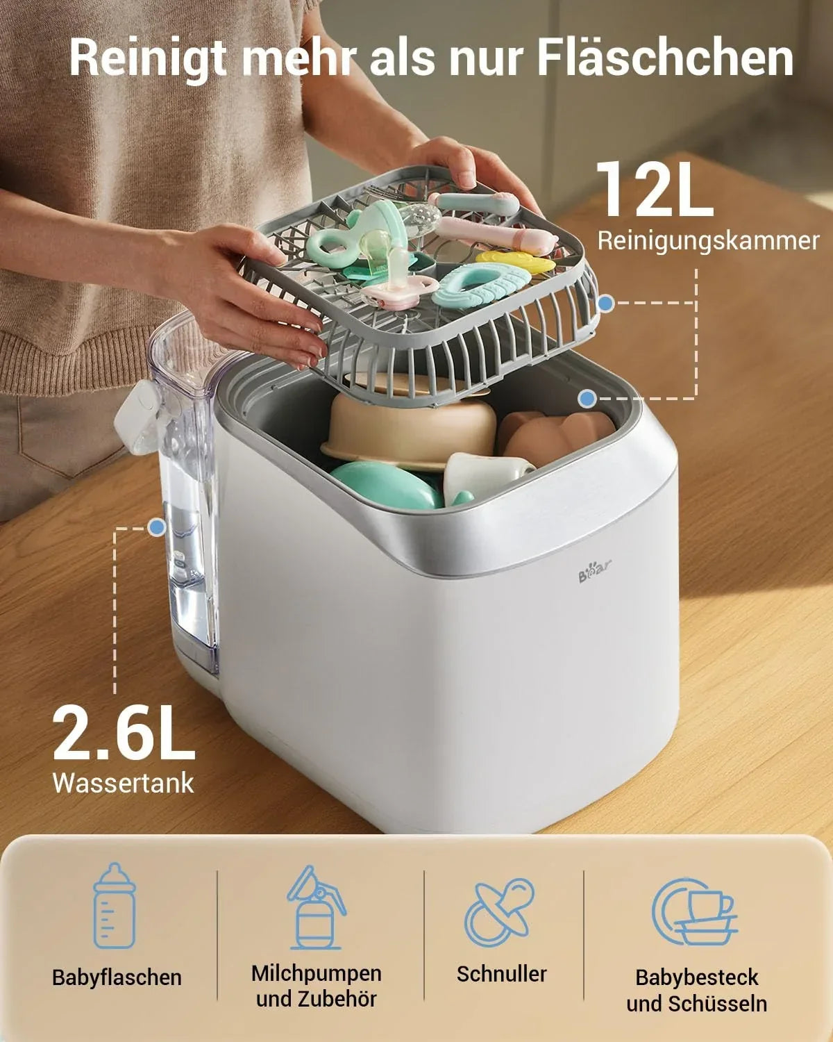 Bottle Washer Pro Limpiador, esterilizador y secador automático para biberones, 5 modos, 72 horas de almacenamiento, 90 pastillas de limpieza