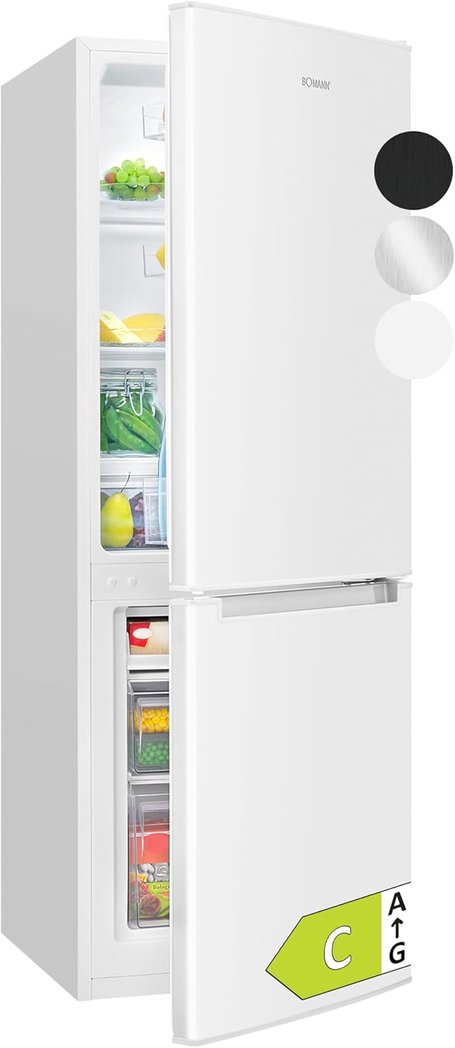 Bomann, KG7359 Frigorífico y Congelador 173L Blanco - 121L Frigorífico, 52L Congelador 4 Estrellas, Iluminación LED, Alarma de Puerta Abierta, Cajón para Verduras, 3 Estantes de Cristal, Ahorro de Energía