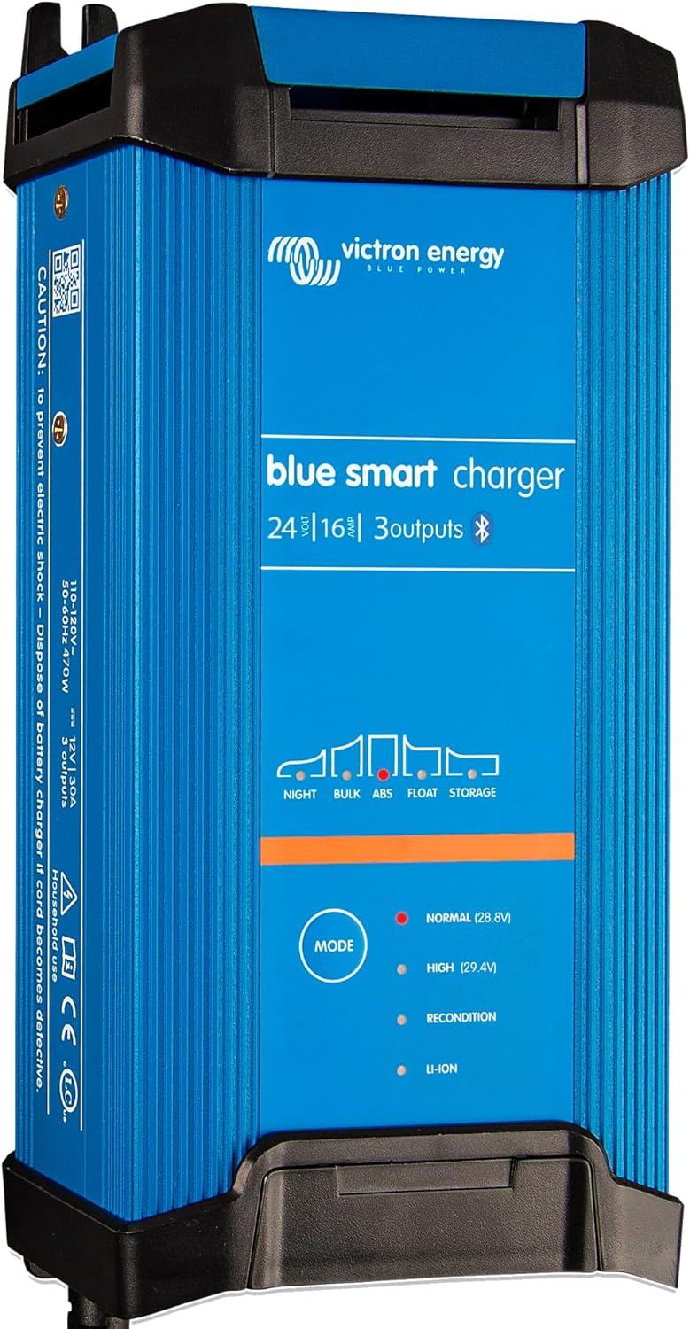 Cargador de batería Victron Energy Blue Smart IP22, 3 salidas, 24 voltios, 16 amperios, 230 V, CEE 7/7, Bluetooth